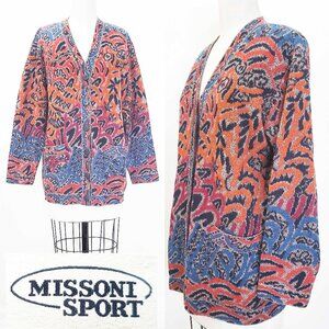 Missoni Sport Womens Vintage Abstract Mohair Wool Knit Cardigan Sweater ITALY